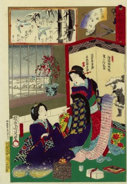  leyendo Pintura - Dos mujeres leyendo una carta Toyohara Chikanobu